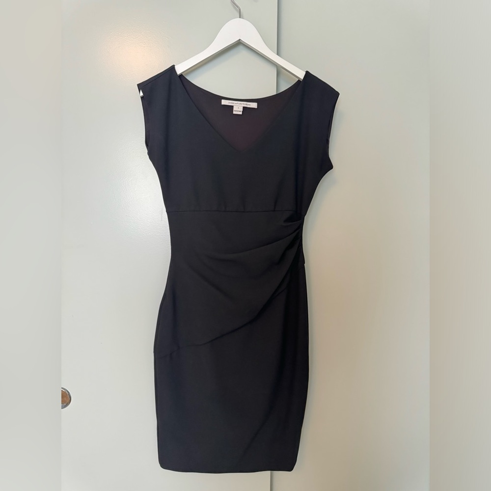 DVF Black Midi Dress with Side Tucks